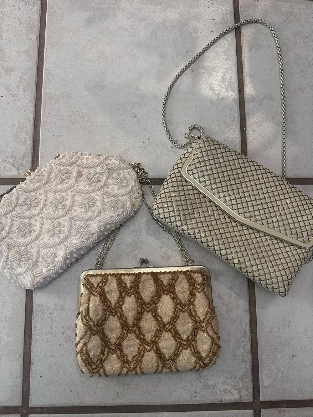 Vintage Three-Piece Women’s Evening Bag Set - Ivory, Cream, Champagne
